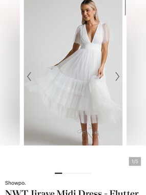 Showpo. White Tulle V‑Neck Flutter Sleeve Midi Dress